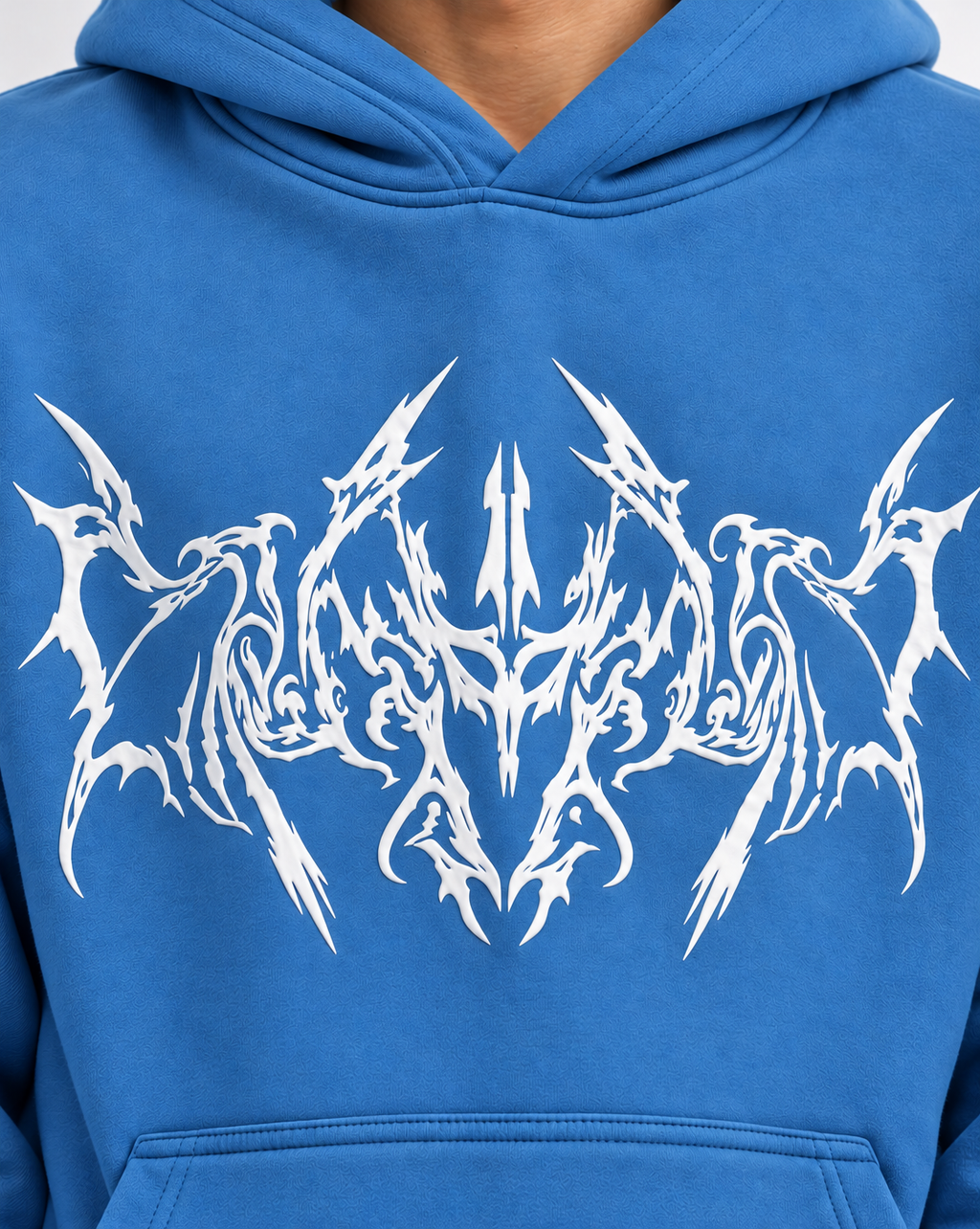 Men's Hooded Sweatshirt with White Graphic Print | 400+ GSM | Blue