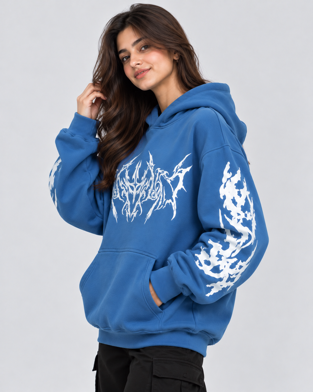 Women's Oversized Hoodie with Graphic Print | 400+GSM | Blue
