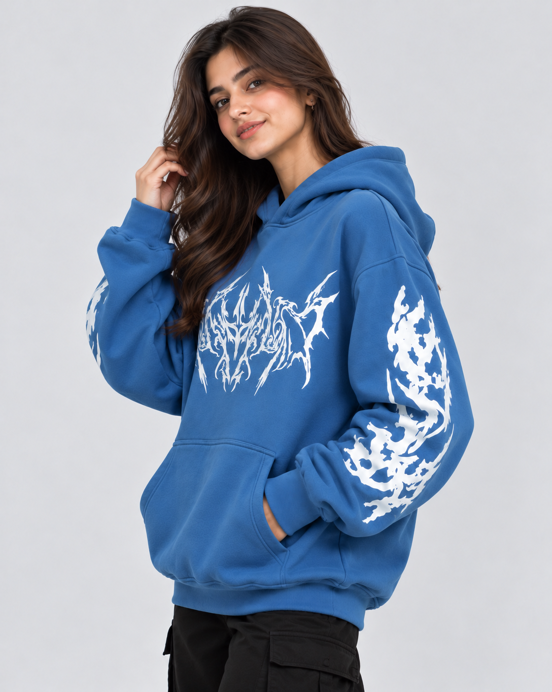 Women's Oversized Hoodie with Graphic Print | 400+GSM | Blue
