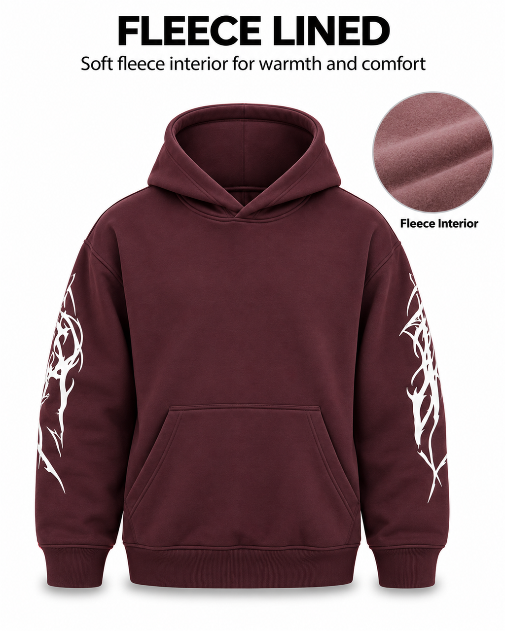 Men's Hooded Sweatshirt with White Graphic Print | 400+ GSM | Maroon