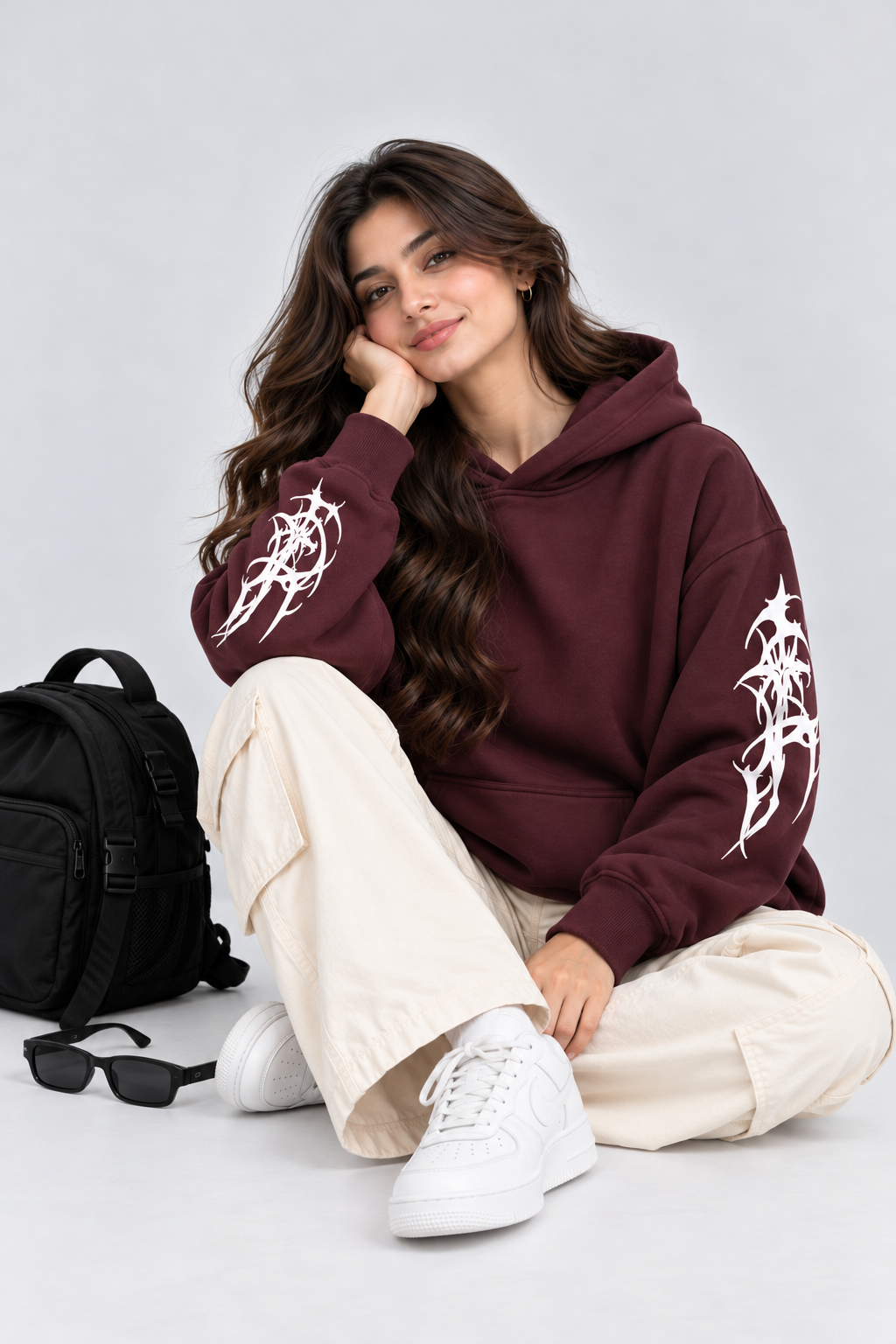 Women's Oversized Hoodie with Graphic Print | 400+GSM | Maroon