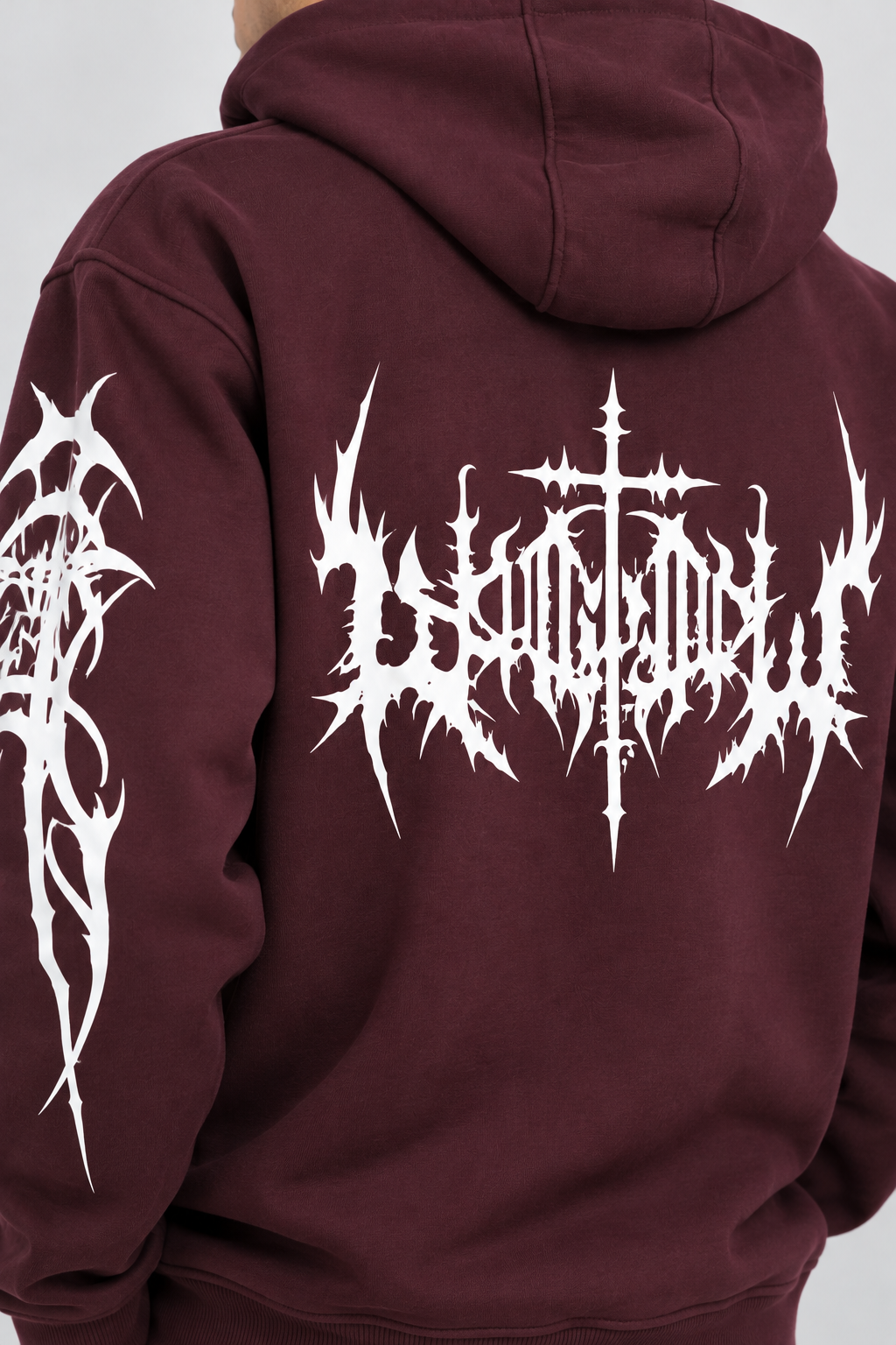 Men's Hooded Sweatshirt with White Graphic Print | 400+ GSM | Maroon