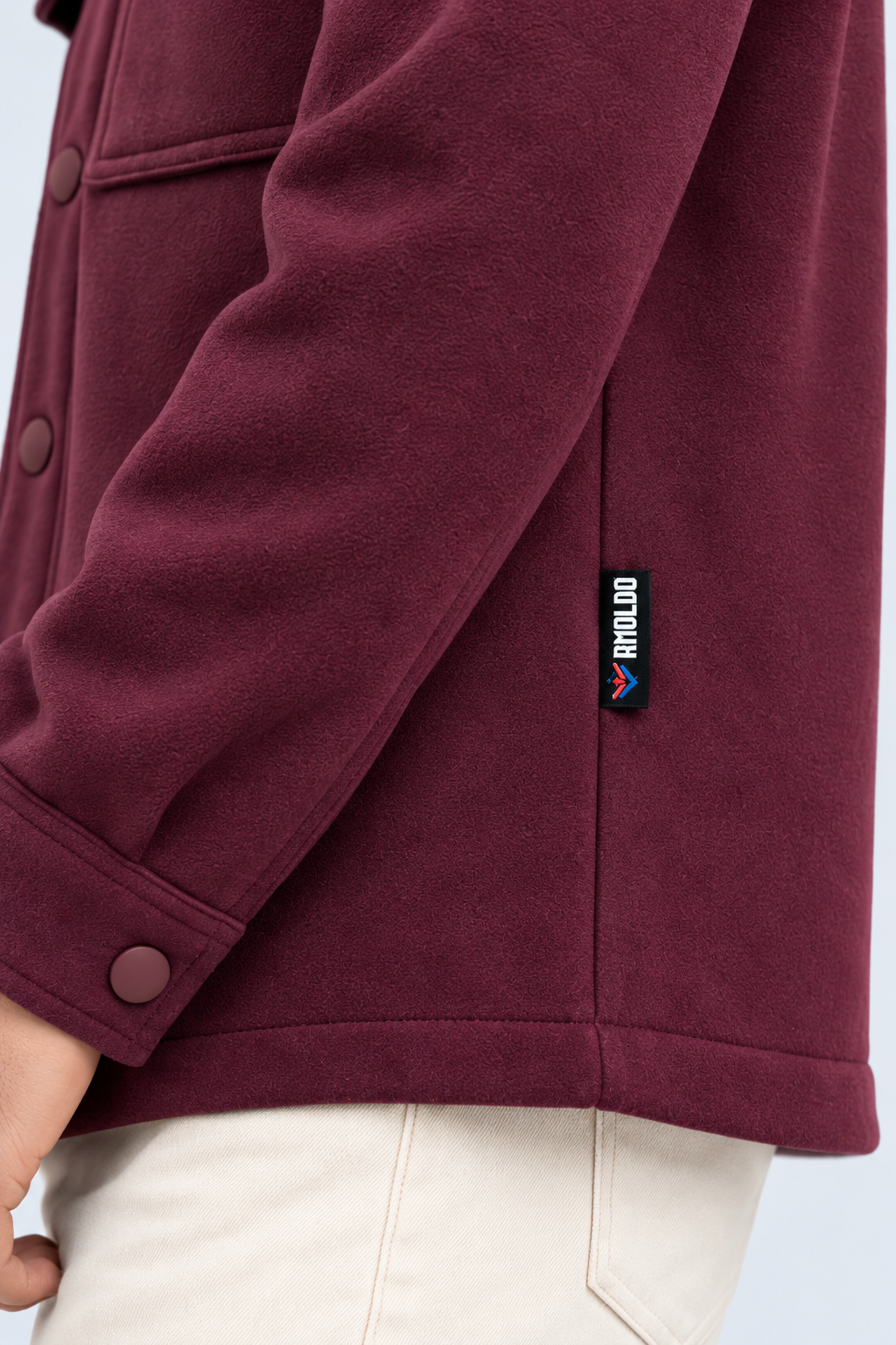 AMOLDO Men's Shacket with Snap Button Closure and Dual Chest Pockets | Velvet Fleece Lined | Wine