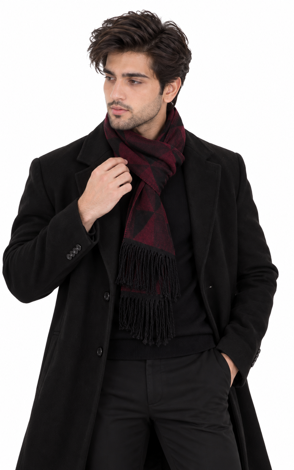 Woolen Geometric Muffler- Maroon | Amoldo