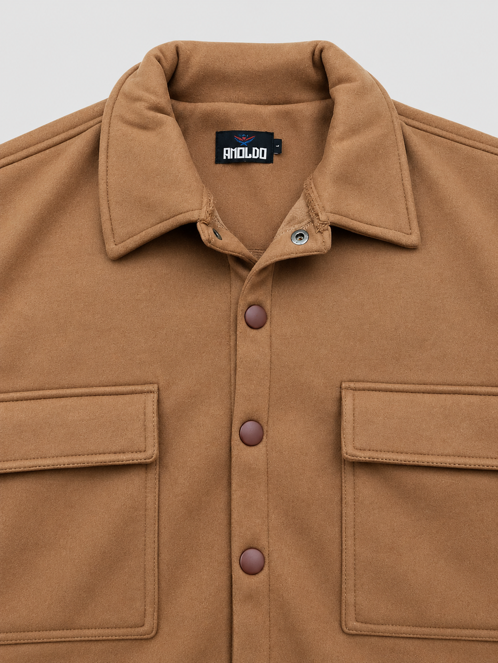 AMOLDO Men's Shacket with Snap Button Closure and Dual Chest Pockets | Velvet Fleece Lined | Brown