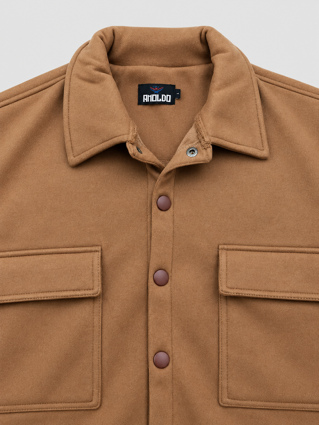 AMOLDO Men's Shacket with Snap Button Closure and Dual Chest Pockets | Velvet Fleece Lined | Brown