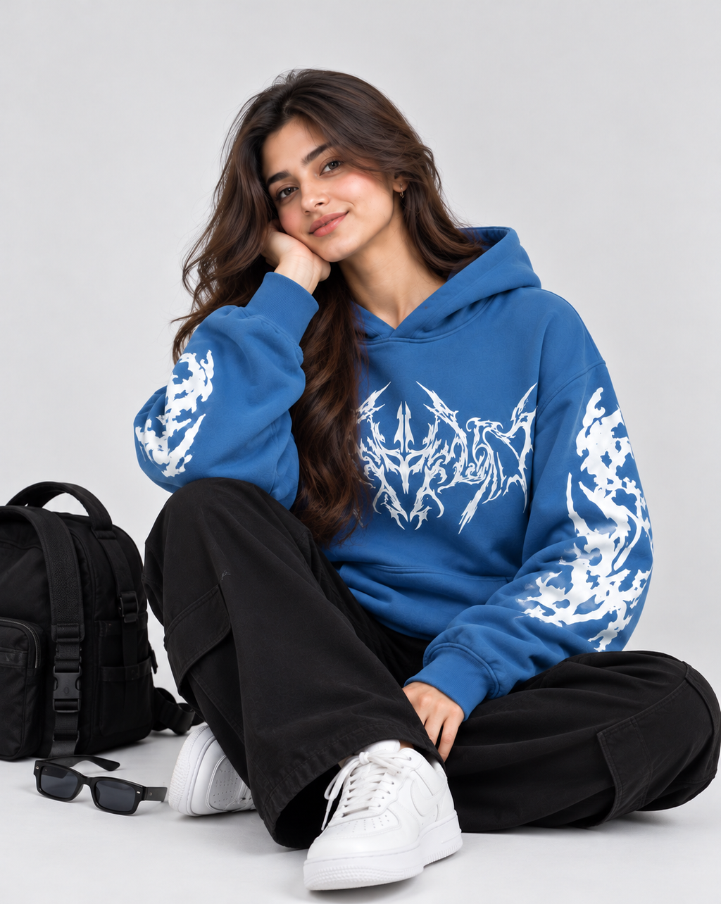 Women's Oversized Hoodie with Graphic Print | 400+GSM | Blue