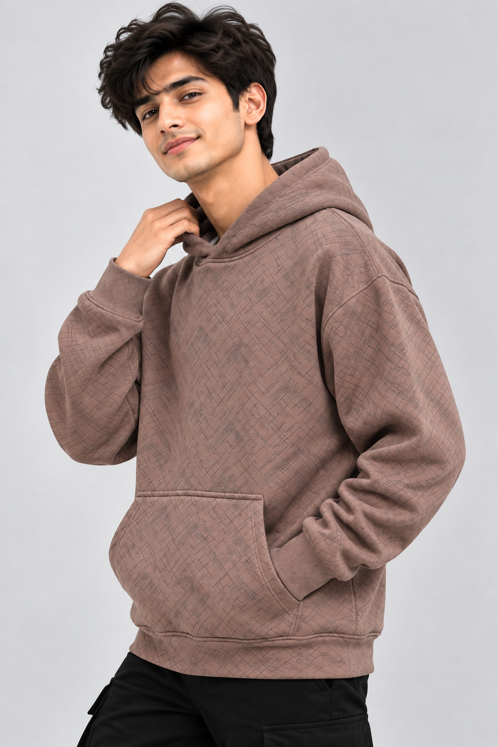 Amoldo Men's Printed Pullover Hooded Sweatshirt | 400+ GSM | Mauve