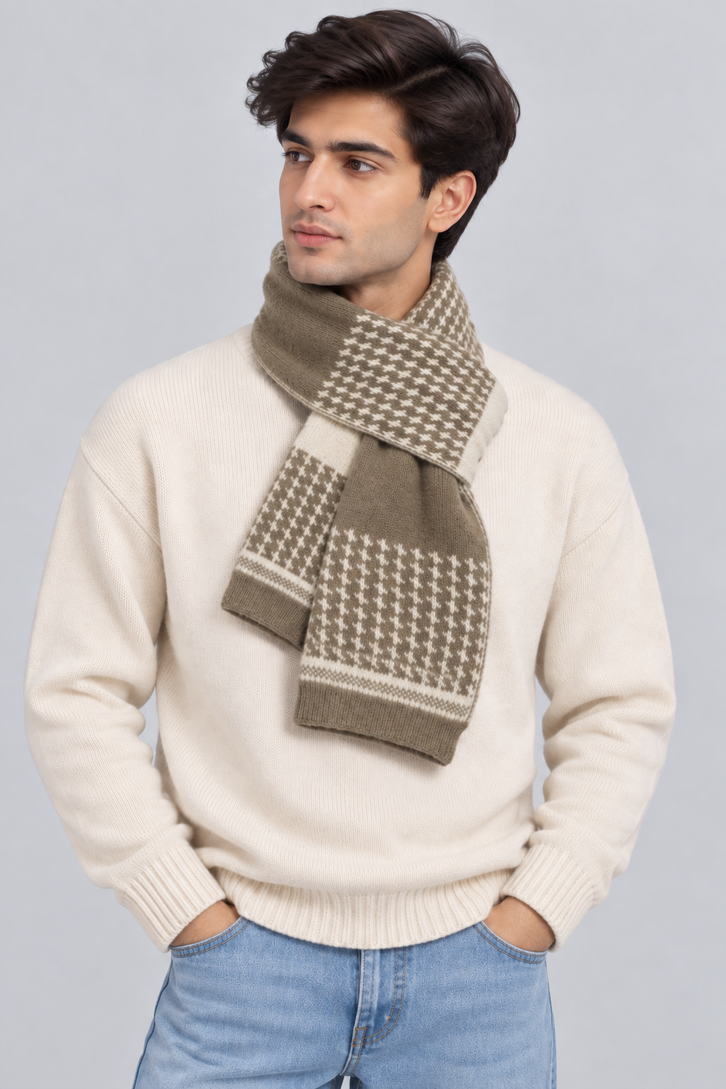 Unisex Winter Muffler Scarf for Men and Women with Checkered Pattern | Dark Grey