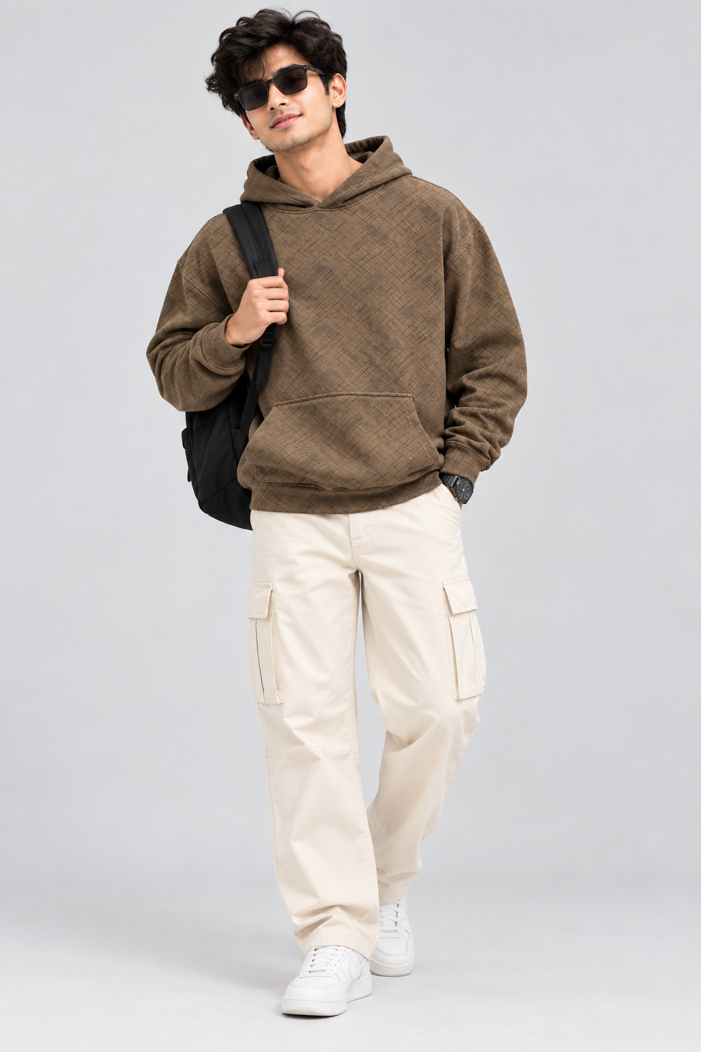 Amoldo Men's Printed Pullover Hooded Sweatshirt | 400+ GSM | Brown
