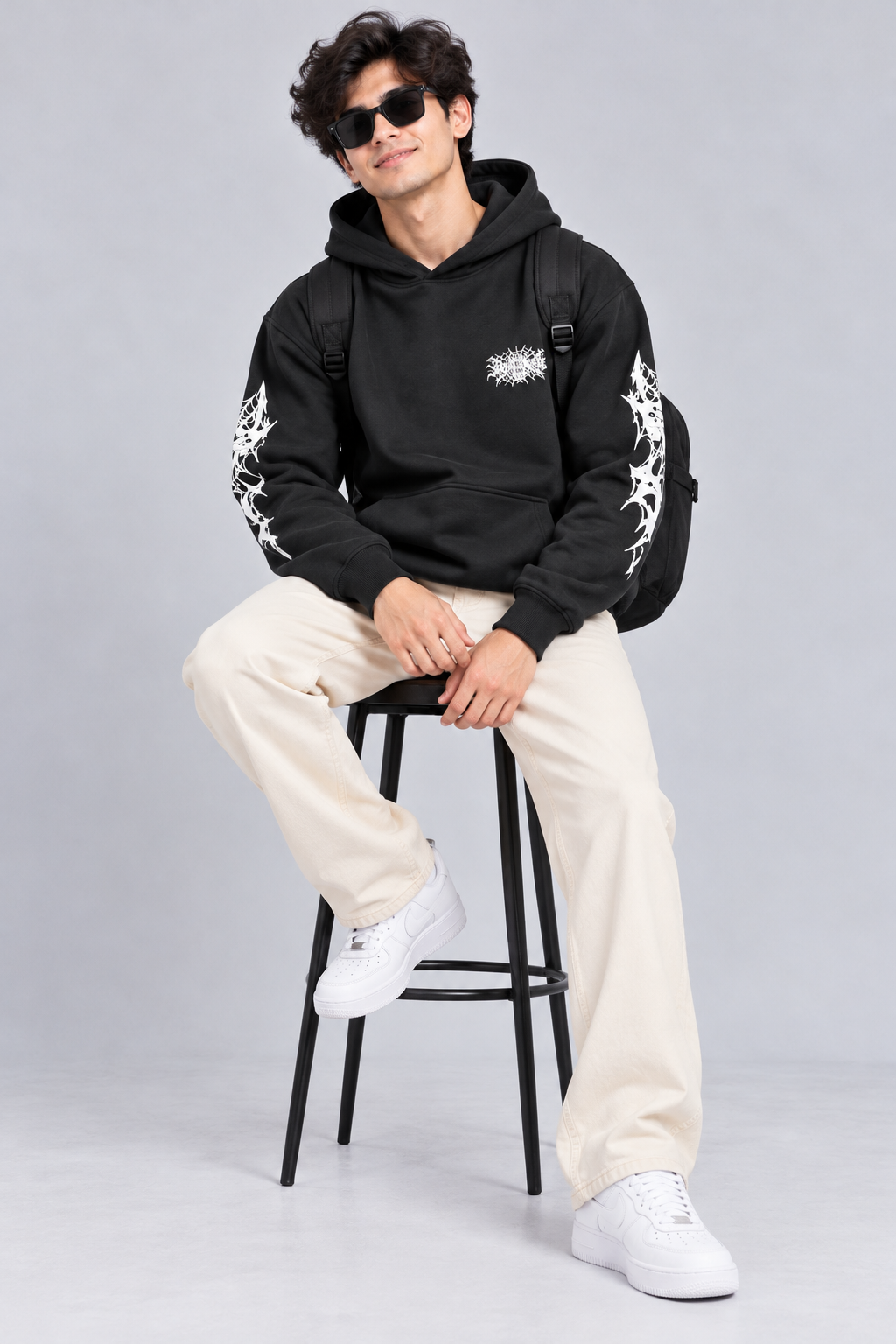 Amoldo Men's Fleece Hoodie with Graphic Print | 400+ GSM Sweatshirt | Black