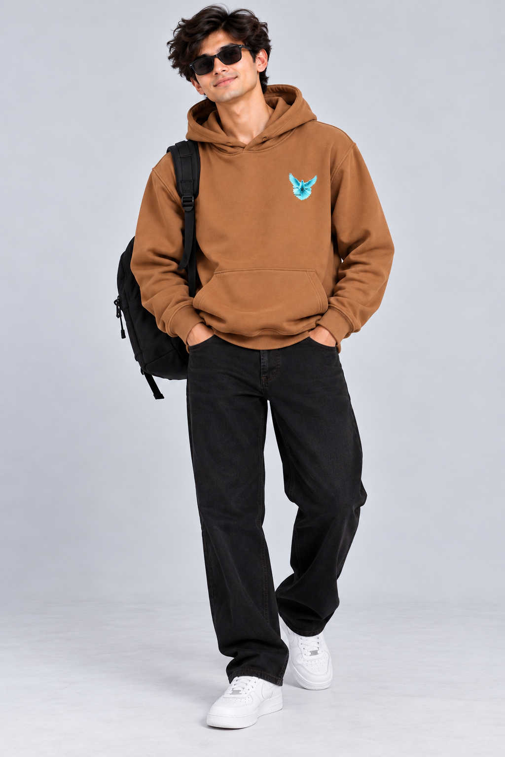 Amoldo Men's Fleece Hoodie with Graphic Print | 400+ GSM Sweatshirt | Brown