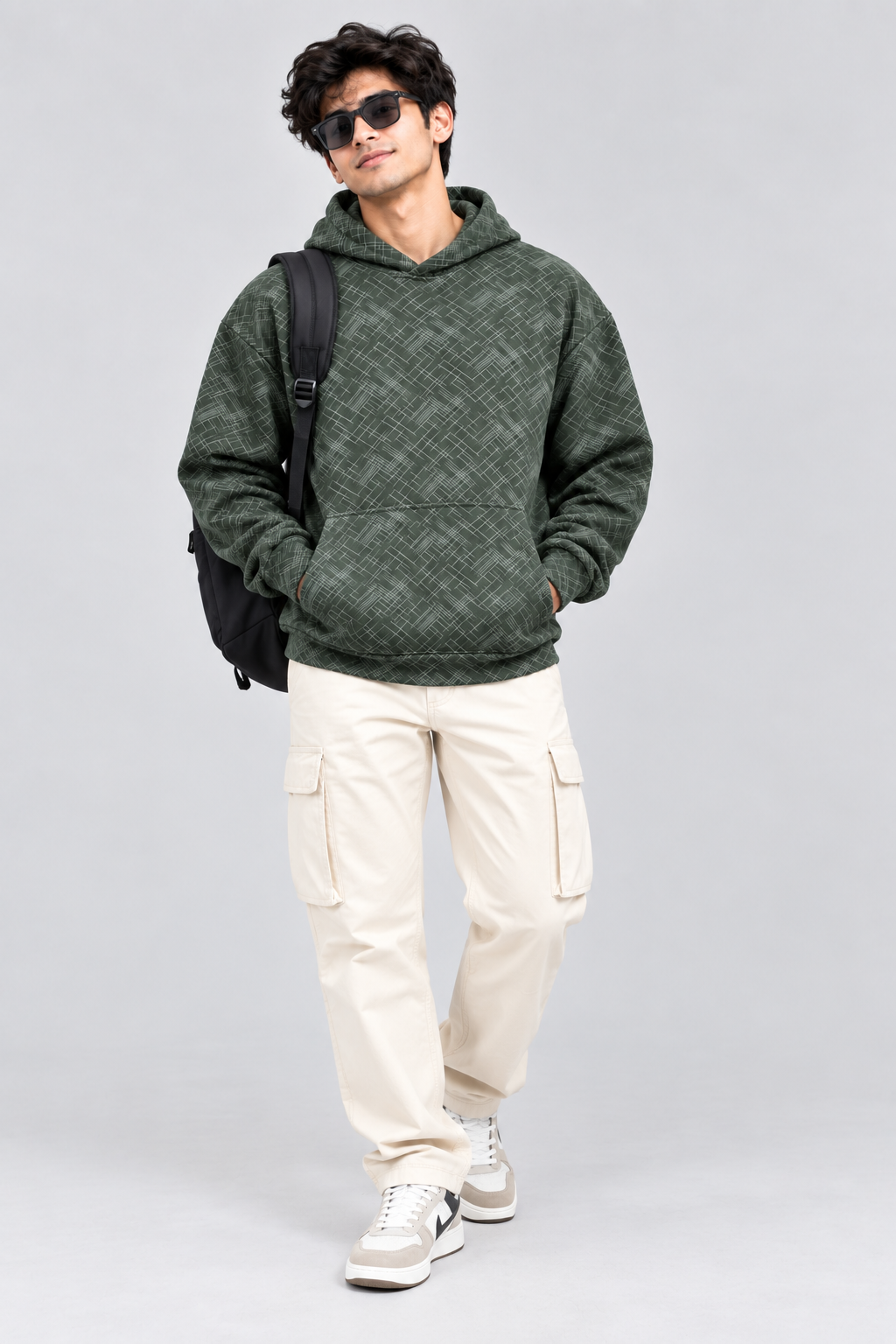 Amoldo Men's Printed Pullover Hooded Sweatshirt | 400+ GSM | Olive