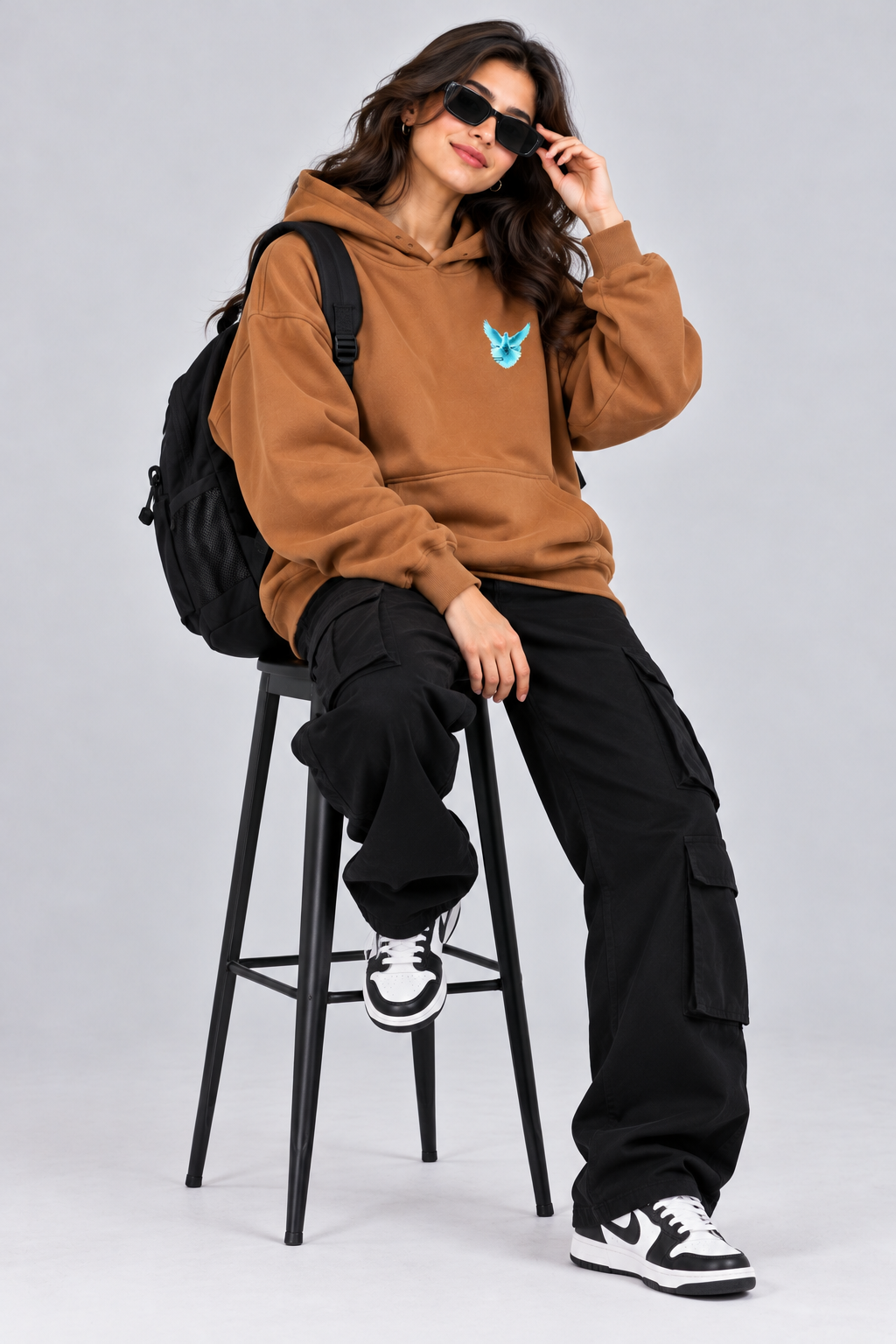 AMOLDO Women's Oversized Fleece Lined Hooded Sweatshirt | 400+ GSM | Brown