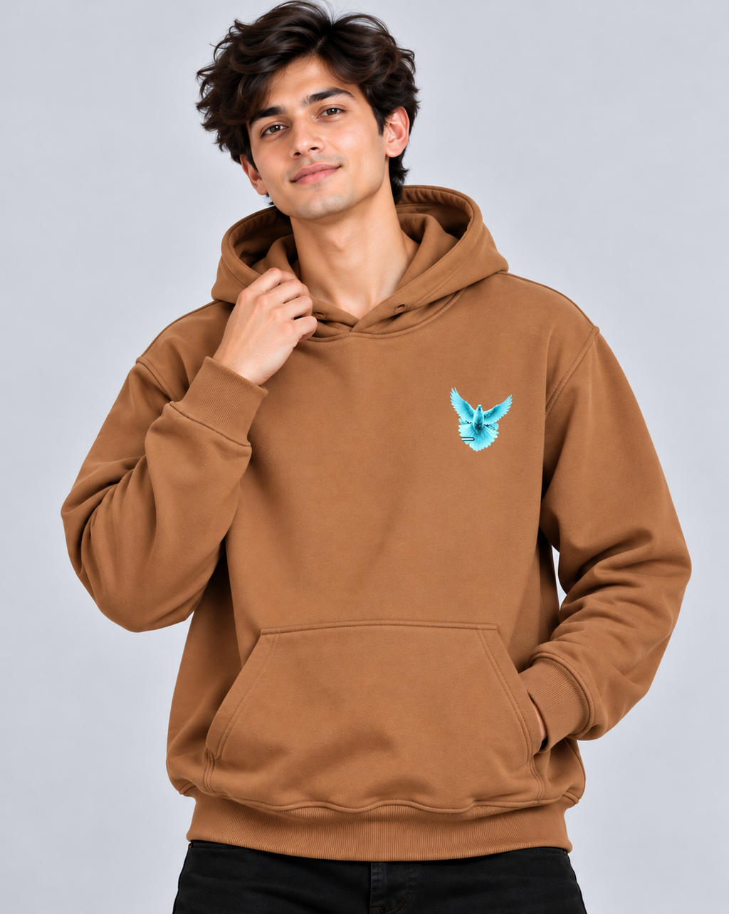 Amoldo Men's Fleece Hoodie with Graphic Print | 400+ GSM Sweatshirt | Brown