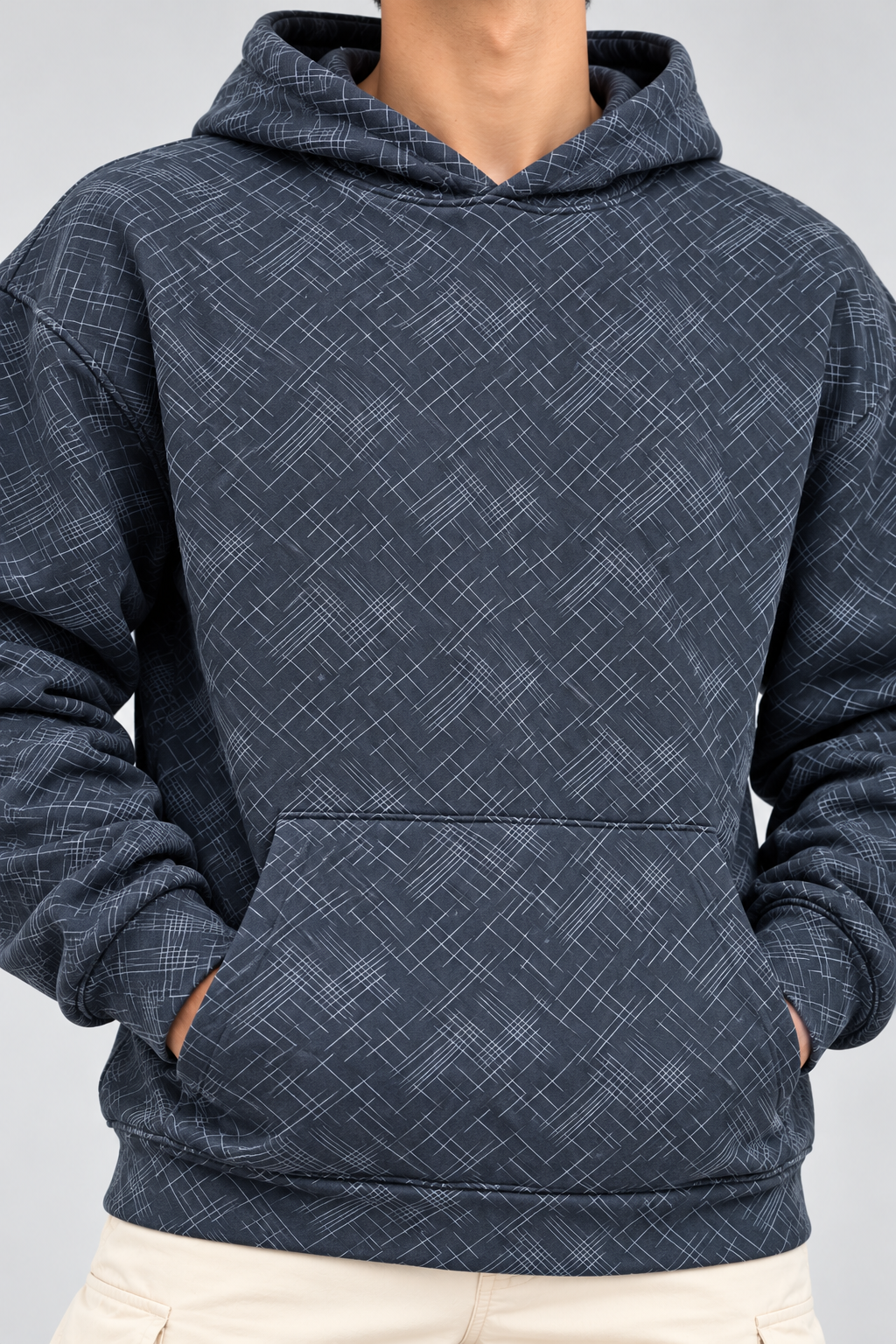 Amoldo Men's Printed Pullover Hooded Sweatshirt | 400+ GSM | Navy