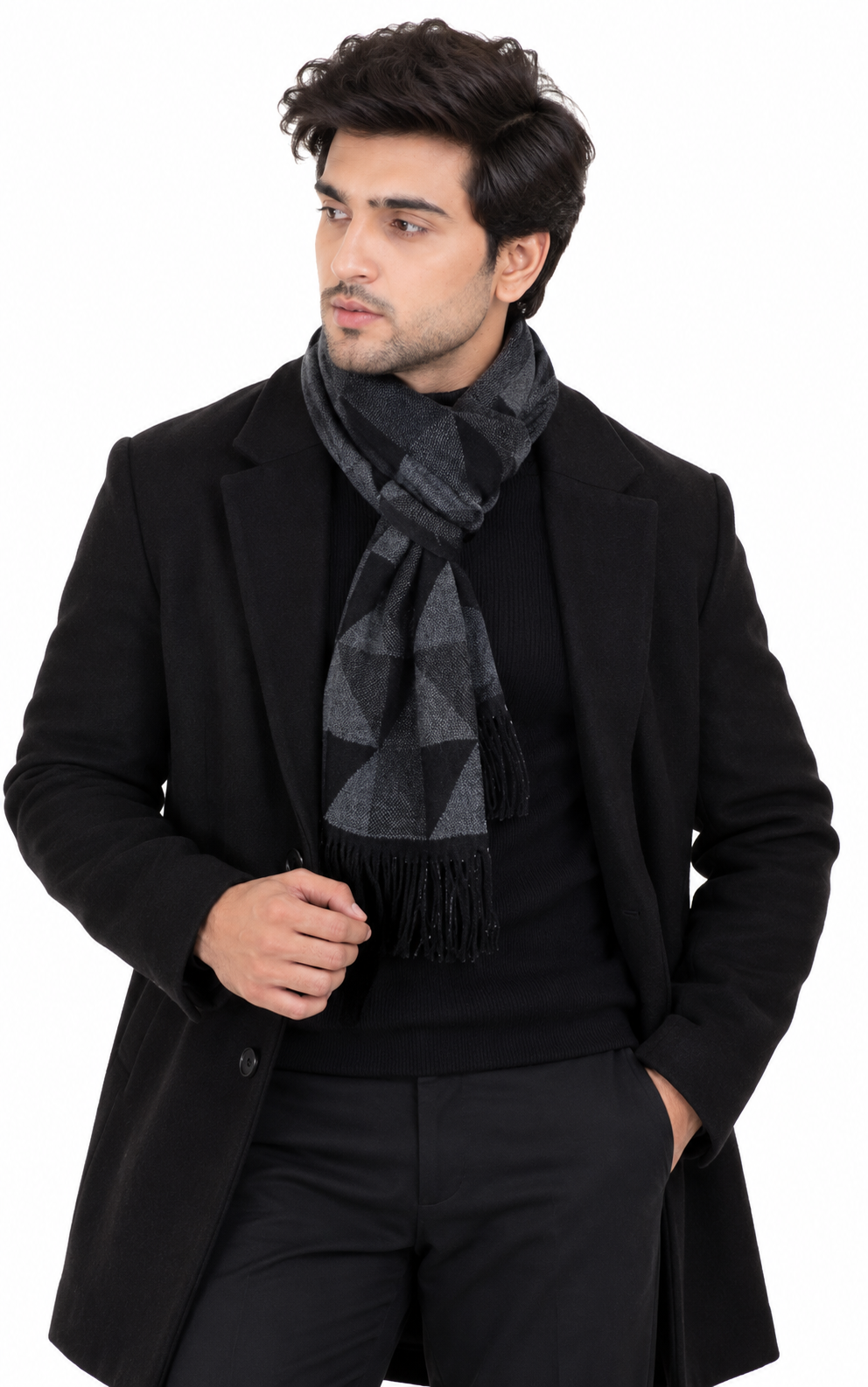 Woolen Geometric Muffler- Black | Amoldo