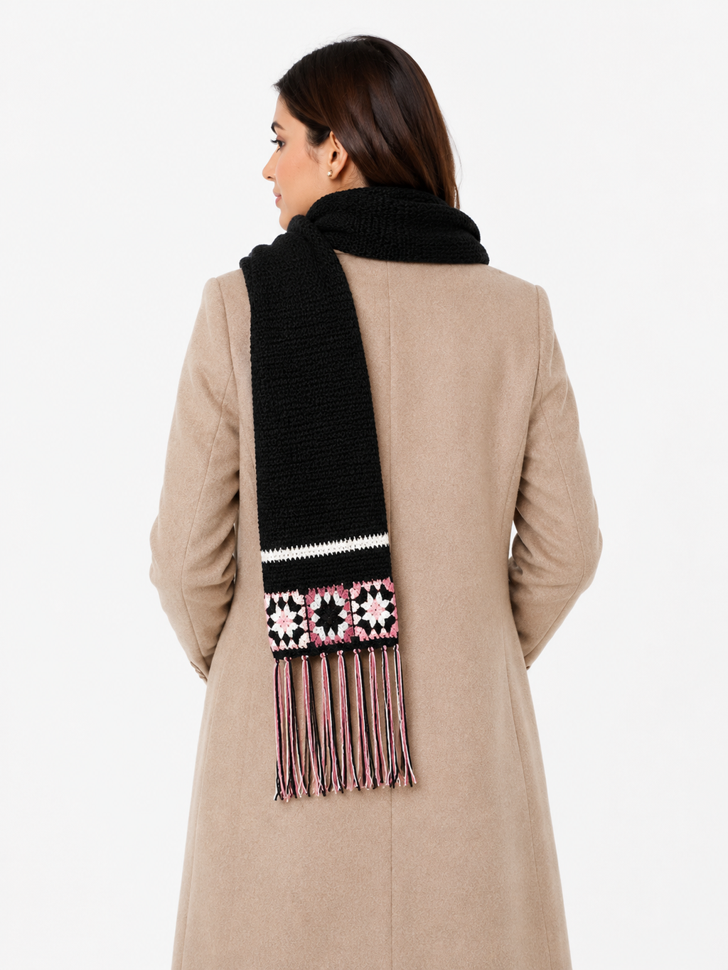 AMOLDO Women’s Handmade Crochet Winter Scarf with Floral Tassels