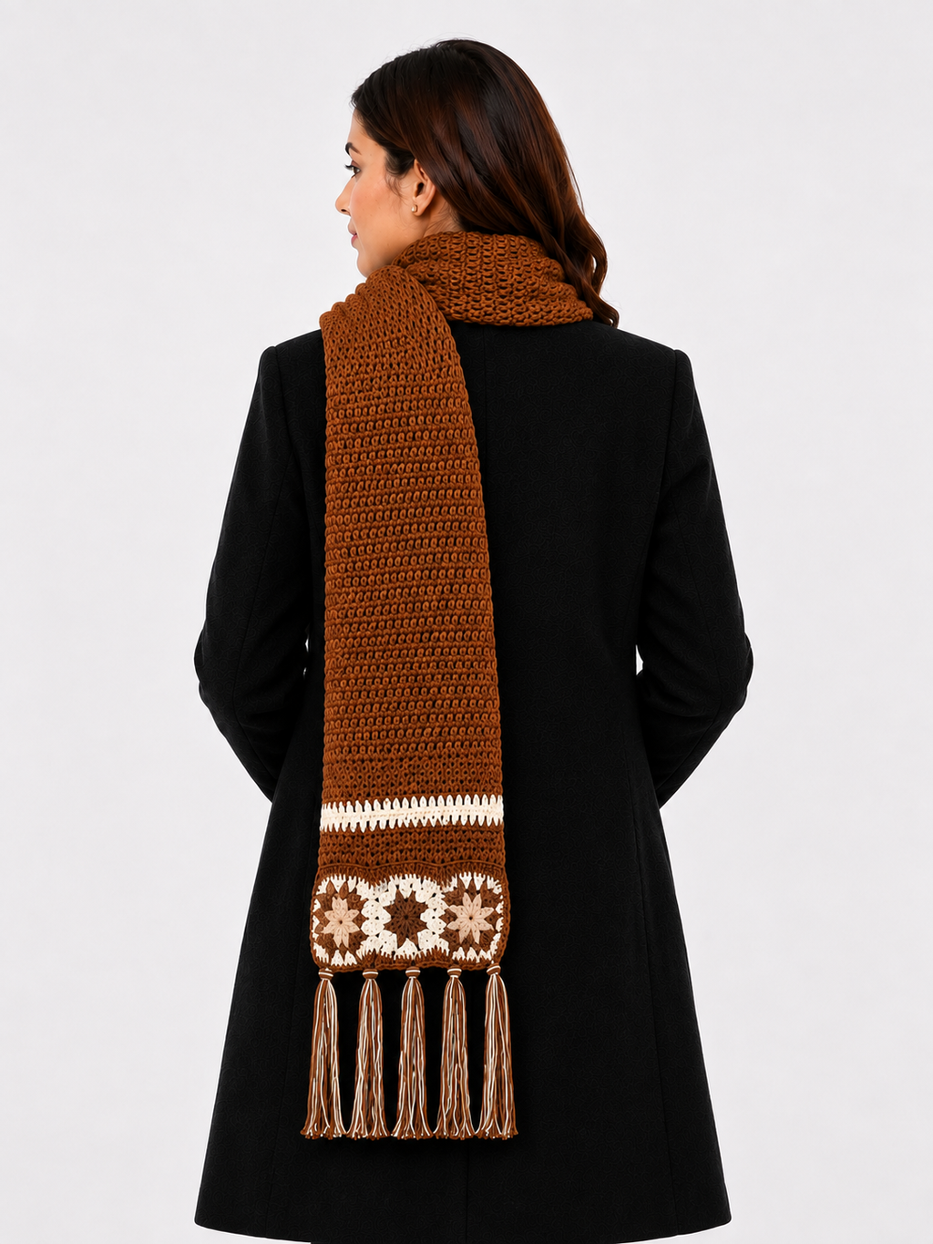 AMOLDO Women’s Handmade Crochet Winter Scarf with Floral Tassels