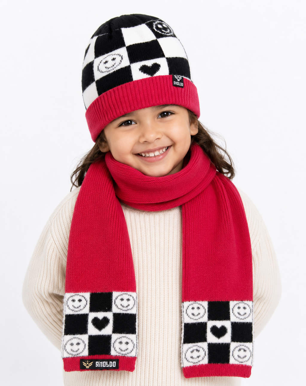 AMOLDO Kids Knitted Beanie Cap & Muffler Set | Winter Cap & Scarf