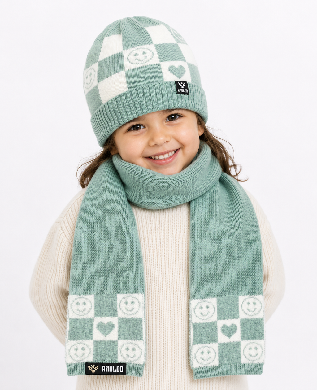AMOLDO Kids Knitted Beanie Cap & Muffler Set | Winter Cap & Scarf