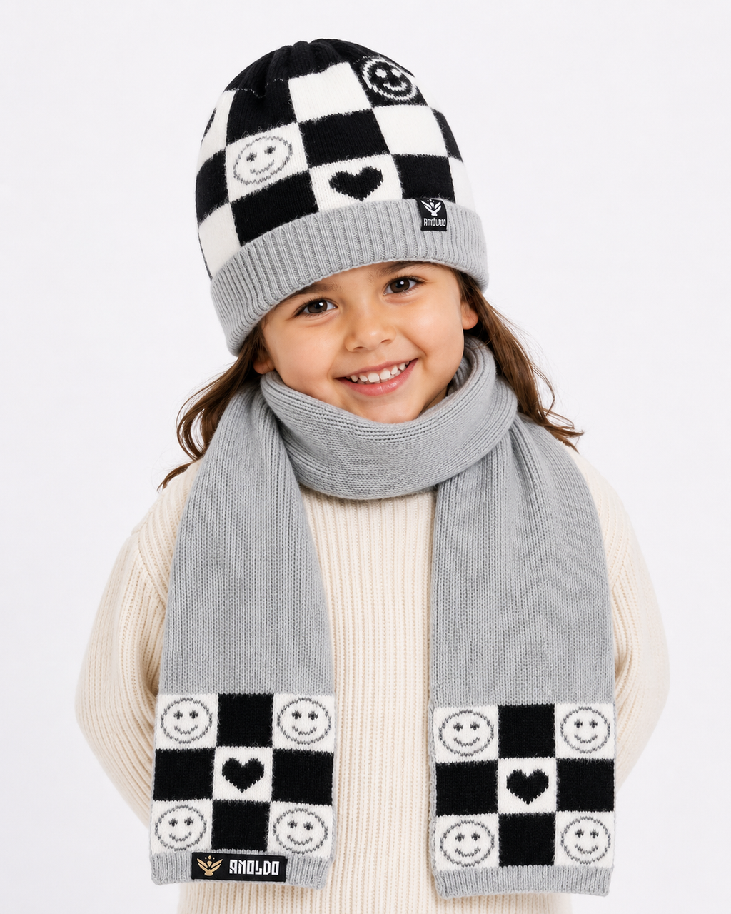 AMOLDO Kids Knitted Beanie Cap & Muffler Set | Winter Cap & Scarf