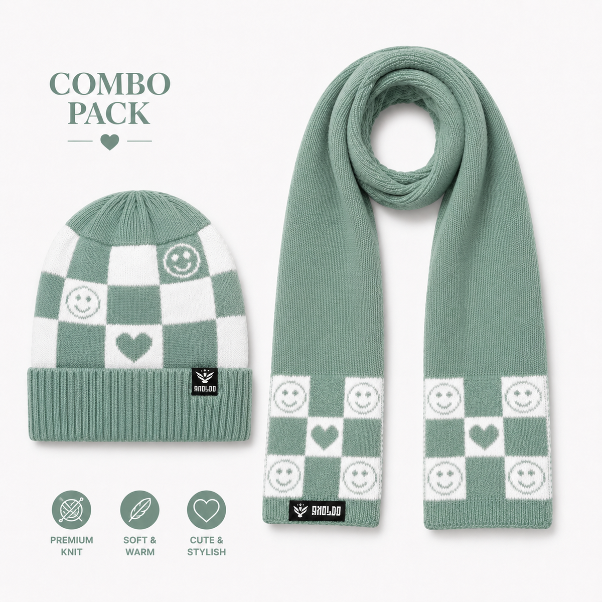 AMOLDO Kids Knitted Beanie Cap & Muffler Set | Winter Cap & Scarf