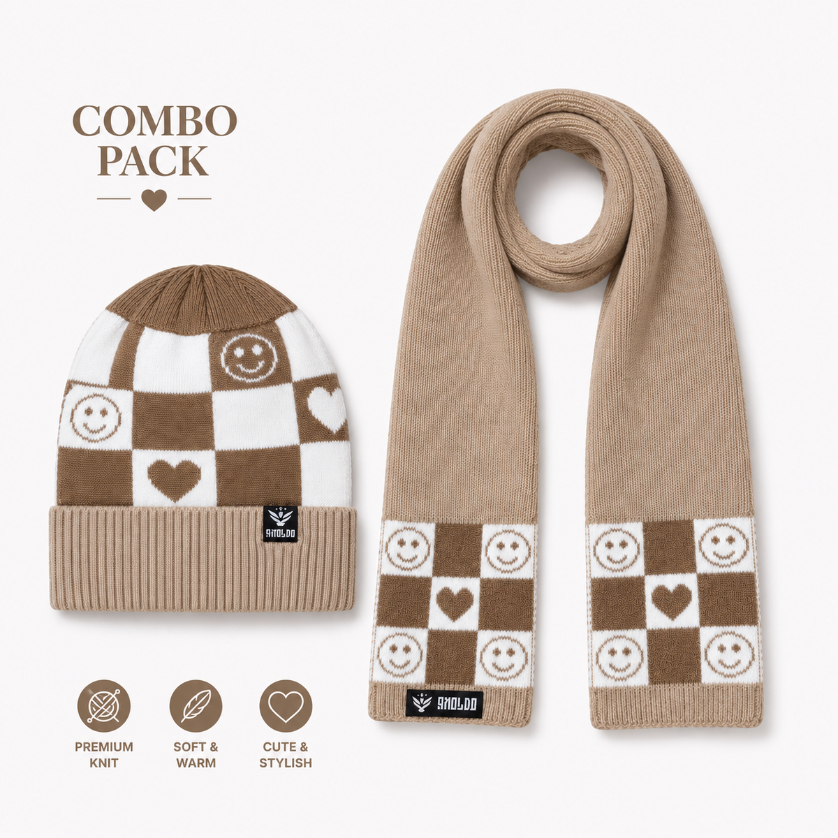 AMOLDO Kids Knitted Beanie Cap & Muffler Set | Winter Cap & Scarf