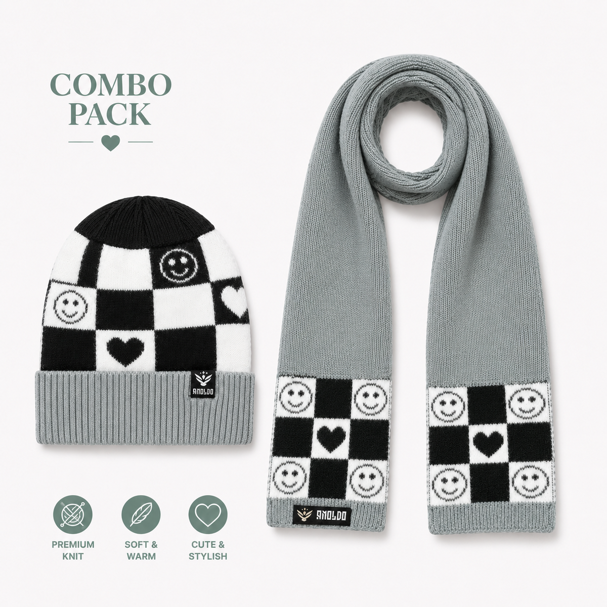 AMOLDO Kids Knitted Beanie Cap & Muffler Set | Winter Cap & Scarf