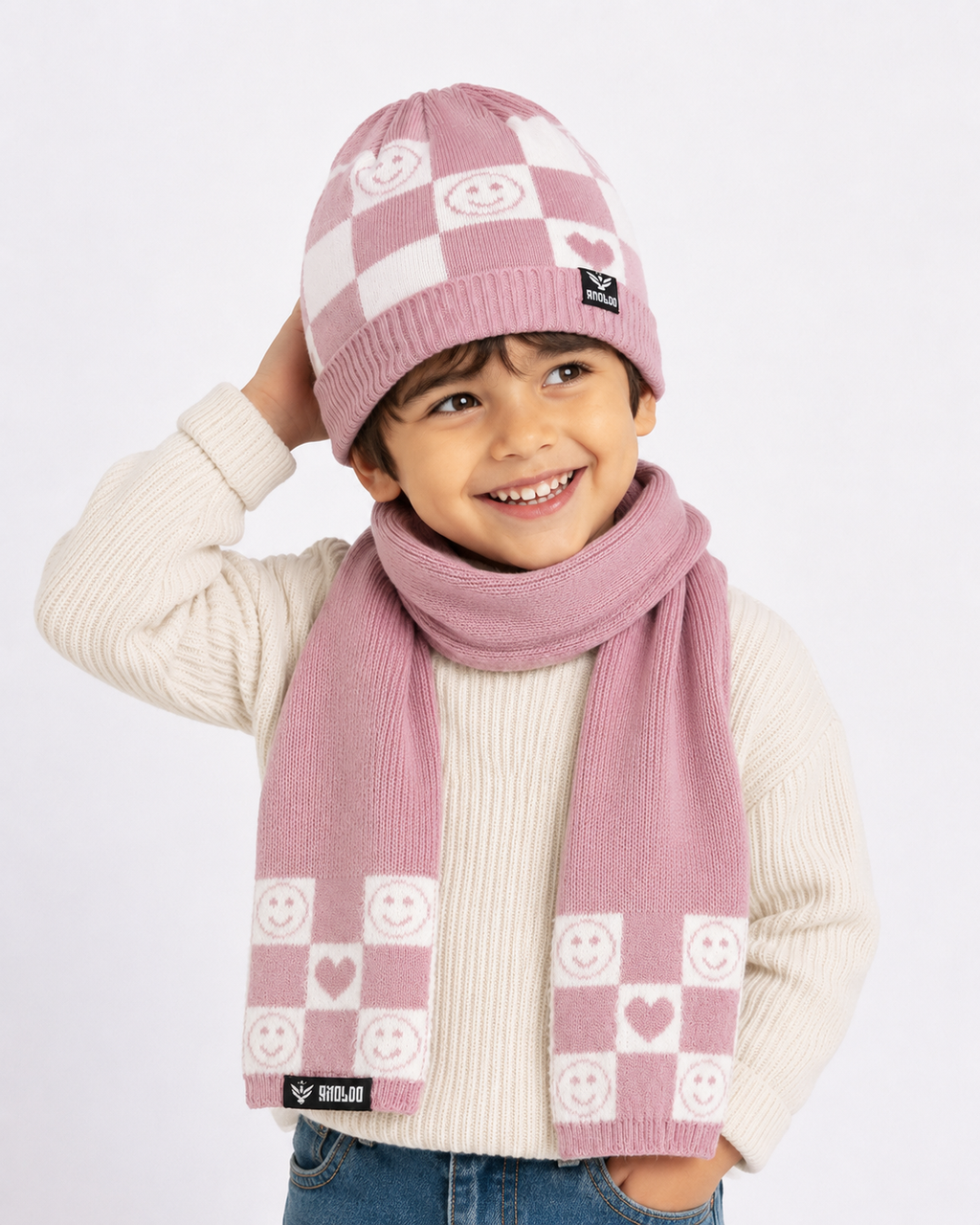AMOLDO Kids Knitted Beanie Cap & Muffler Set | Winter Cap & Scarf