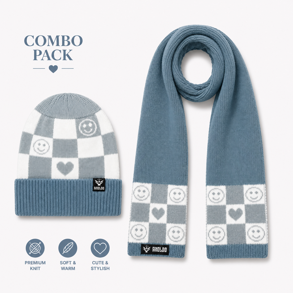 AMOLDO Kids Knitted Beanie Cap & Muffler Set | Winter Cap & Scarf