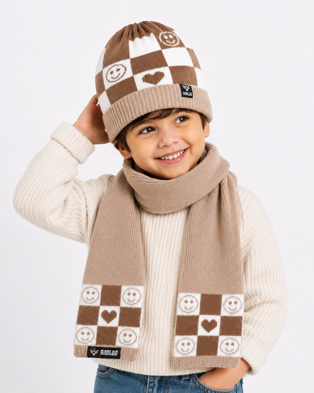 AMOLDO Kids Knitted Beanie Cap & Muffler Set | Winter Cap & Scarf
