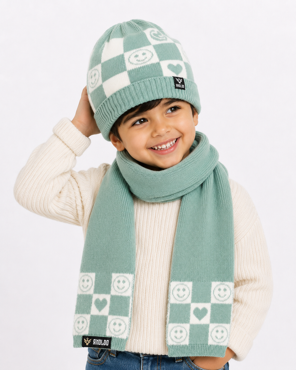 AMOLDO Kids Knitted Beanie Cap & Muffler Set | Winter Cap & Scarf