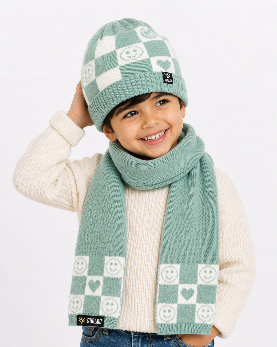 AMOLDO Kids Knitted Beanie Cap & Muffler Set | Winter Cap & Scarf