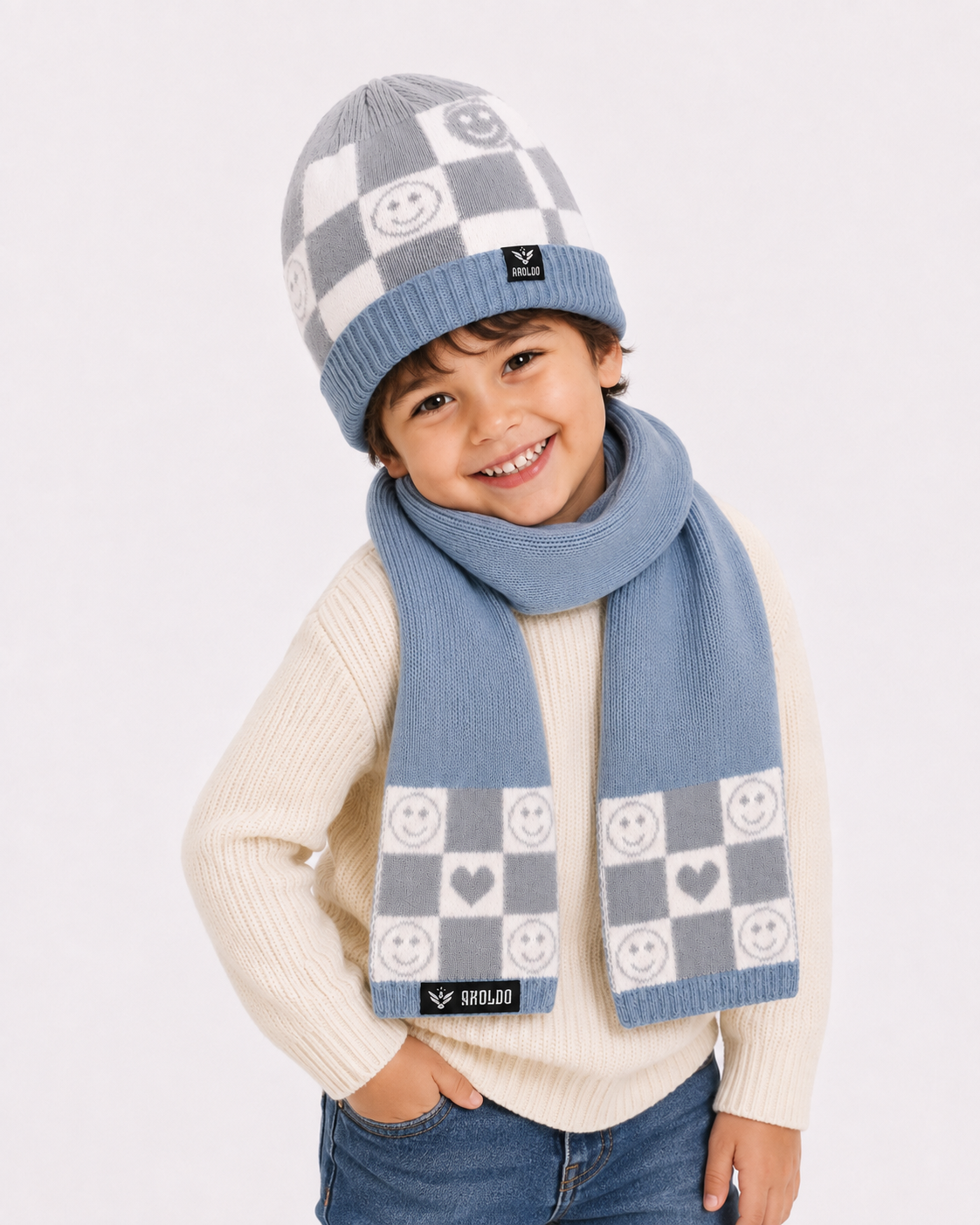 AMOLDO Kids Knitted Beanie Cap & Muffler Set | Winter Cap & Scarf