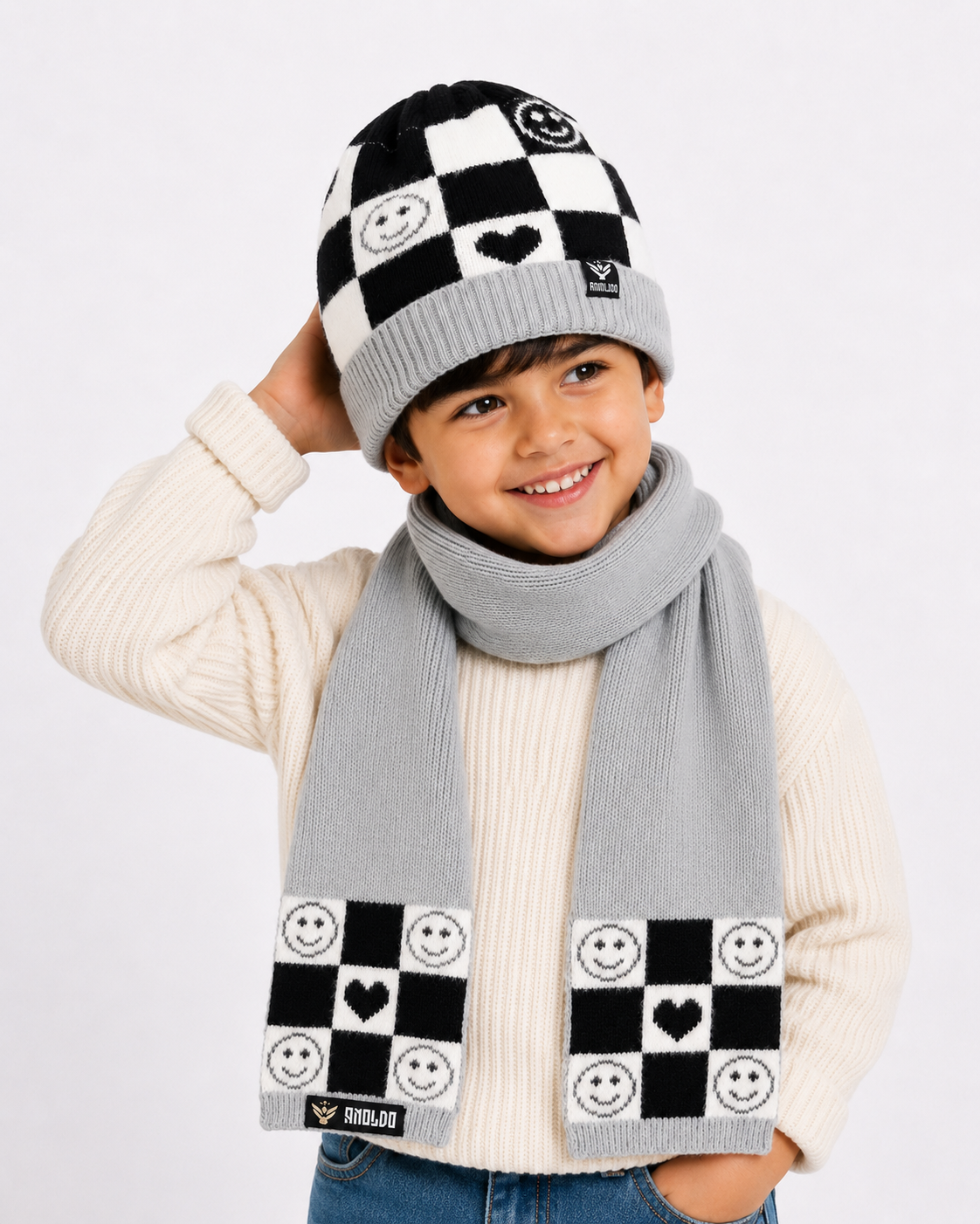 AMOLDO Kids Knitted Beanie Cap & Muffler Set | Winter Cap & Scarf