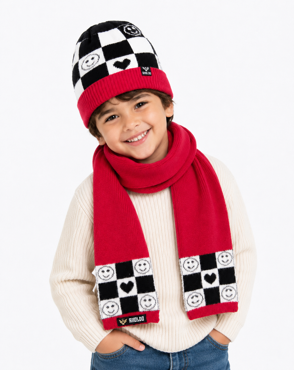 AMOLDO Kids Knitted Beanie Cap & Muffler Set | Winter Cap & Scarf