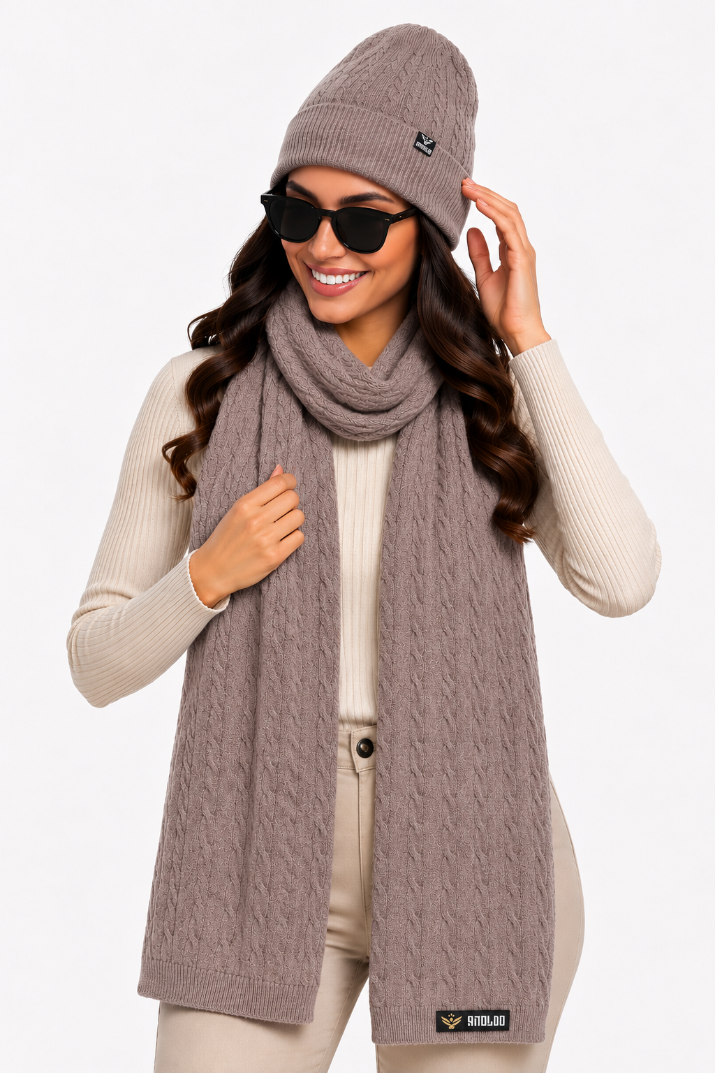 AMOLDO Unisex Woolen Beanie Cap & Muffler Winter Set