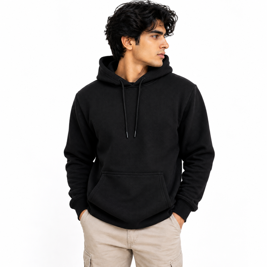 Men's Textured Pullover Hoodie with Kangaroo Pocket