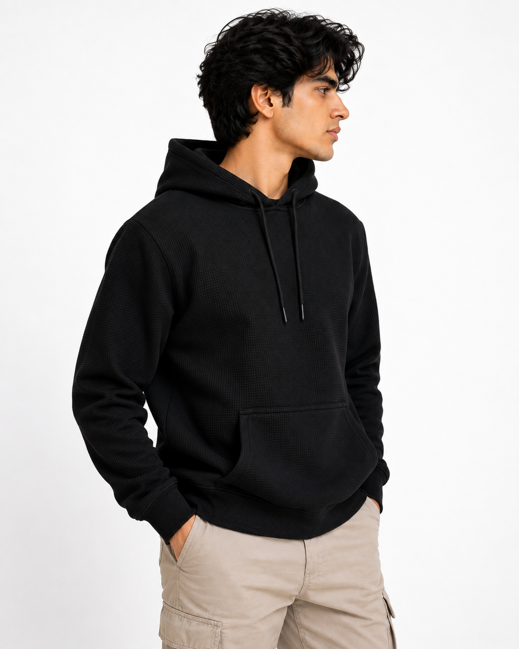 Men's Textured Pullover Hoodie with Kangaroo Pocket