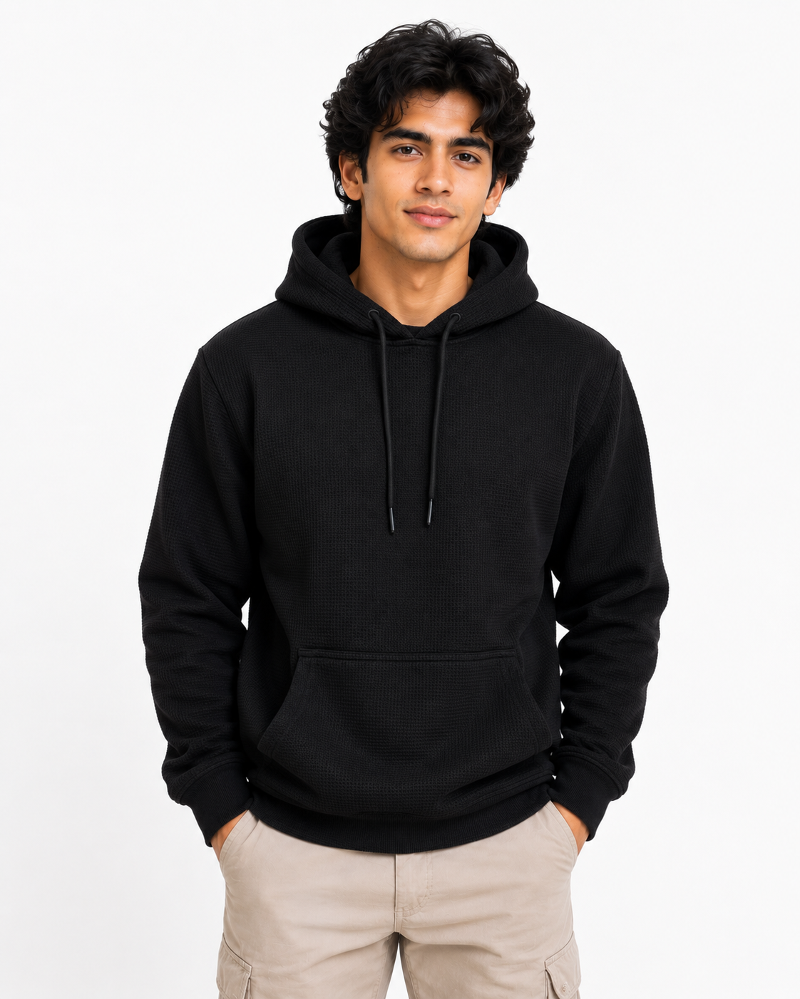 Men's Textured Pullover Hoodie with Kangaroo Pocket