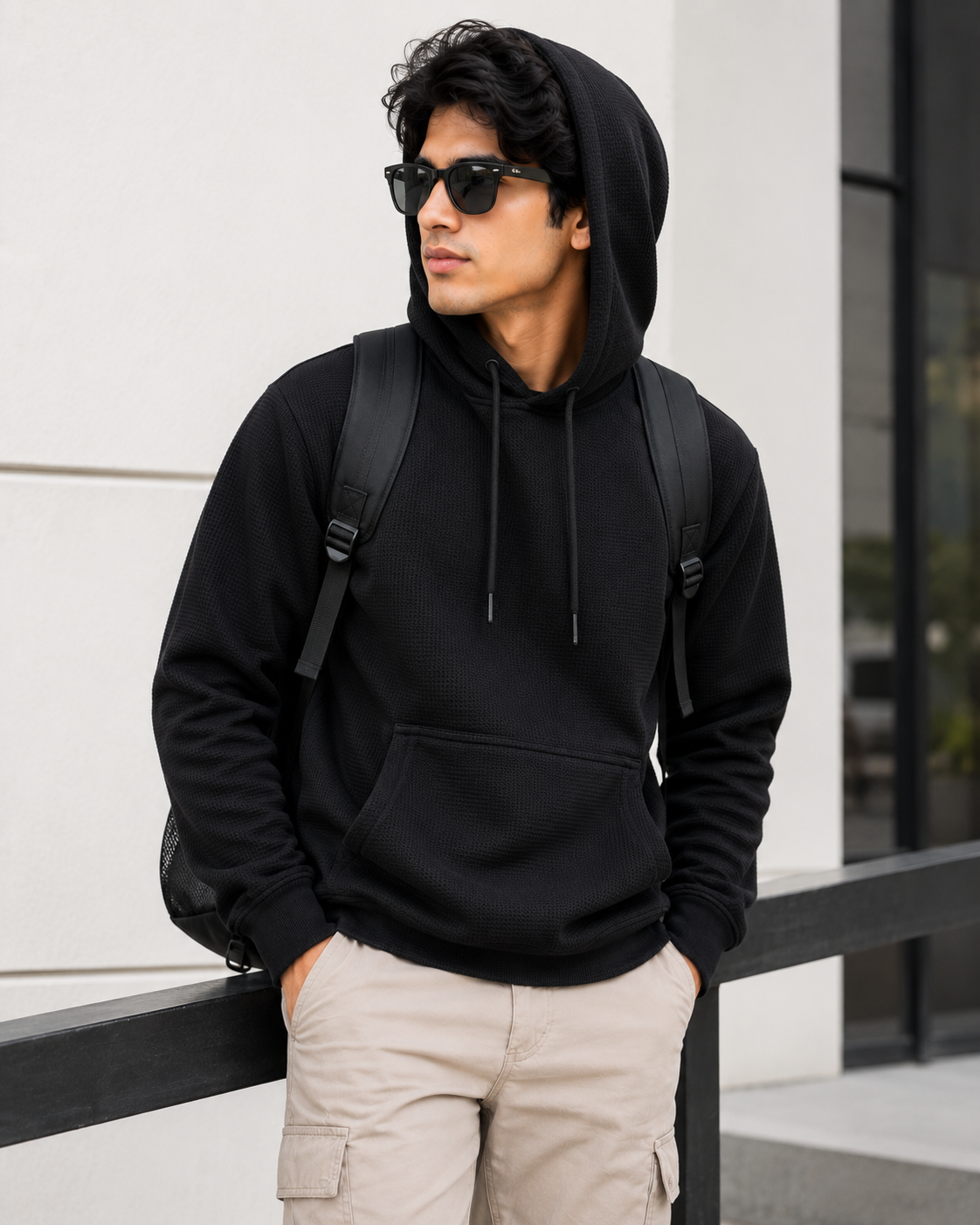 Men's Textured Pullover Hoodie with Kangaroo Pocket