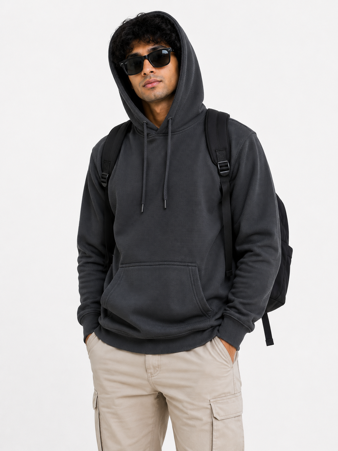 Men's Textured Pullover Hoodie with Kangaroo Pocket