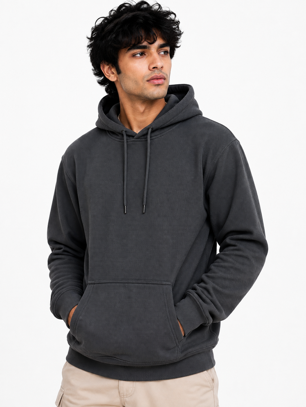 Men's Textured Pullover Hoodie with Kangaroo Pocket