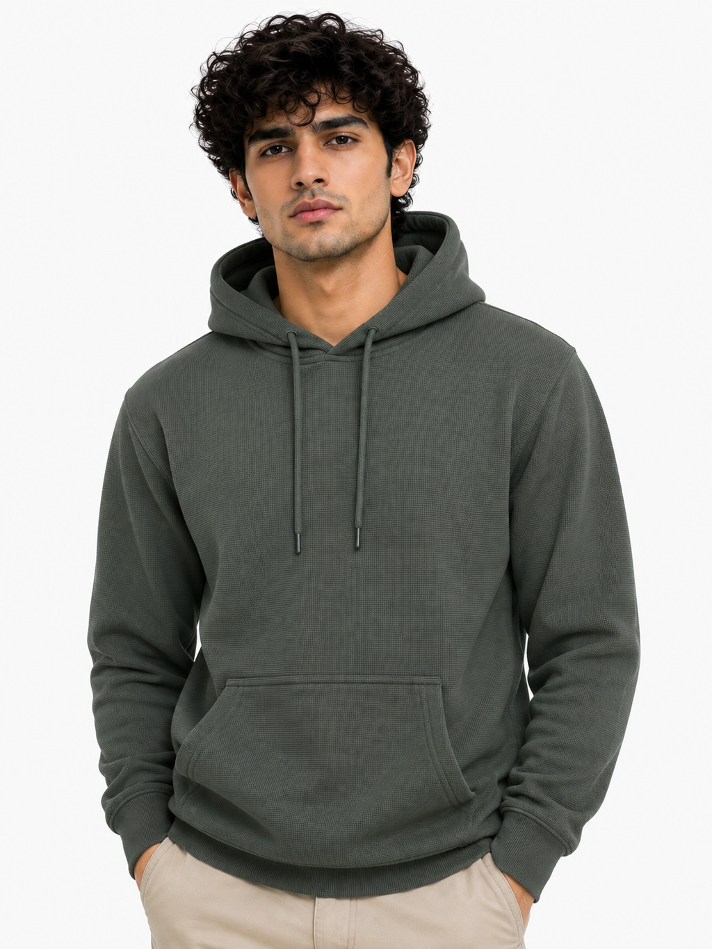 Men's Textured Pullover Hoodie with Kangaroo Pocket