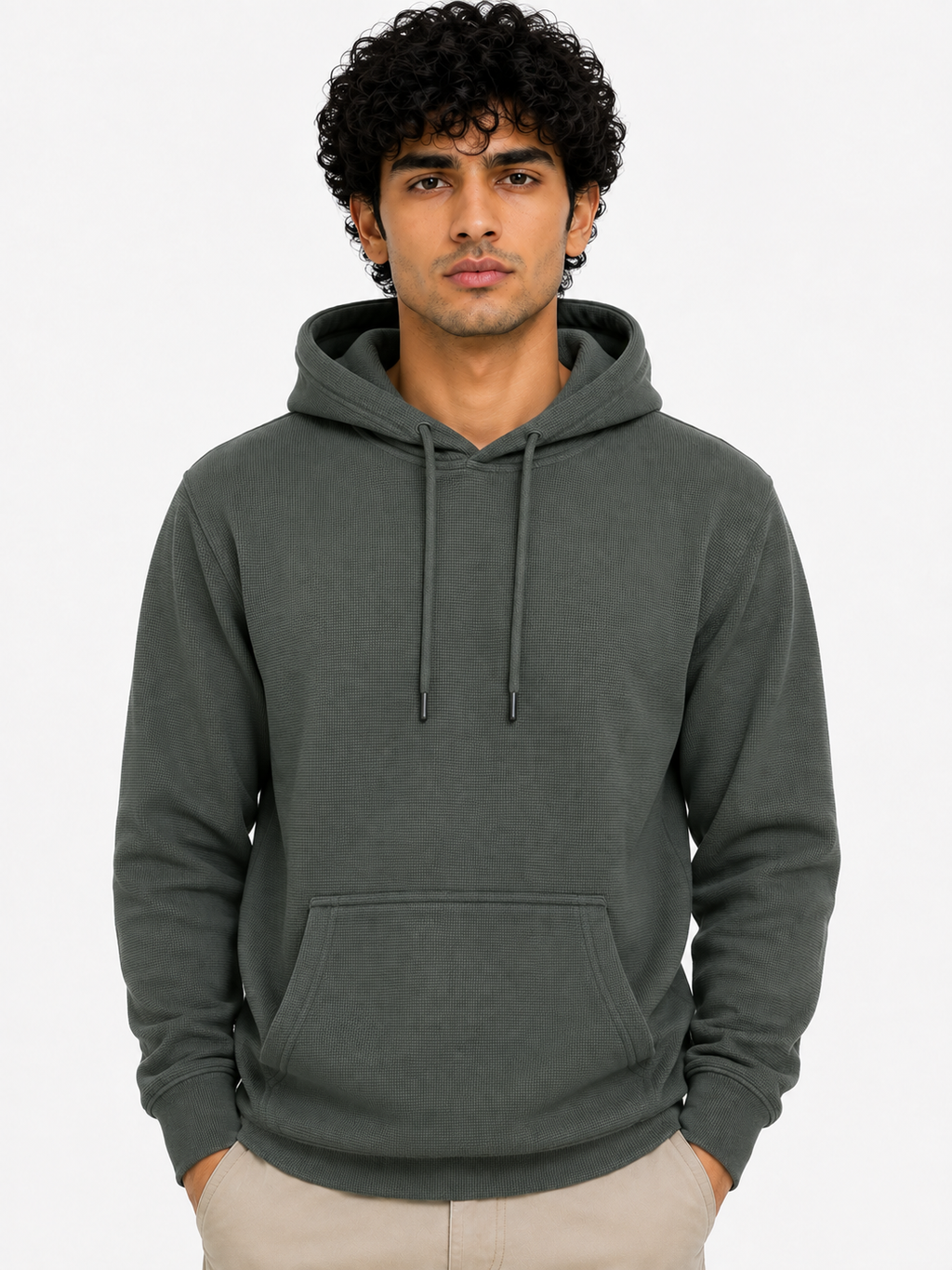 Men's Textured Pullover Hoodie with Kangaroo Pocket