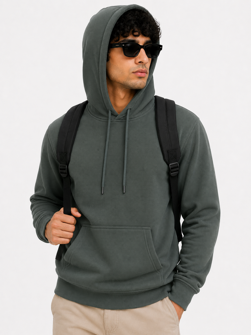 Men's Textured Pullover Hoodie with Kangaroo Pocket