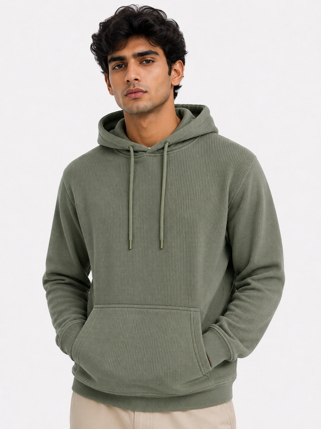 Men's Textured Pullover Hoodie with Kangaroo Pocket