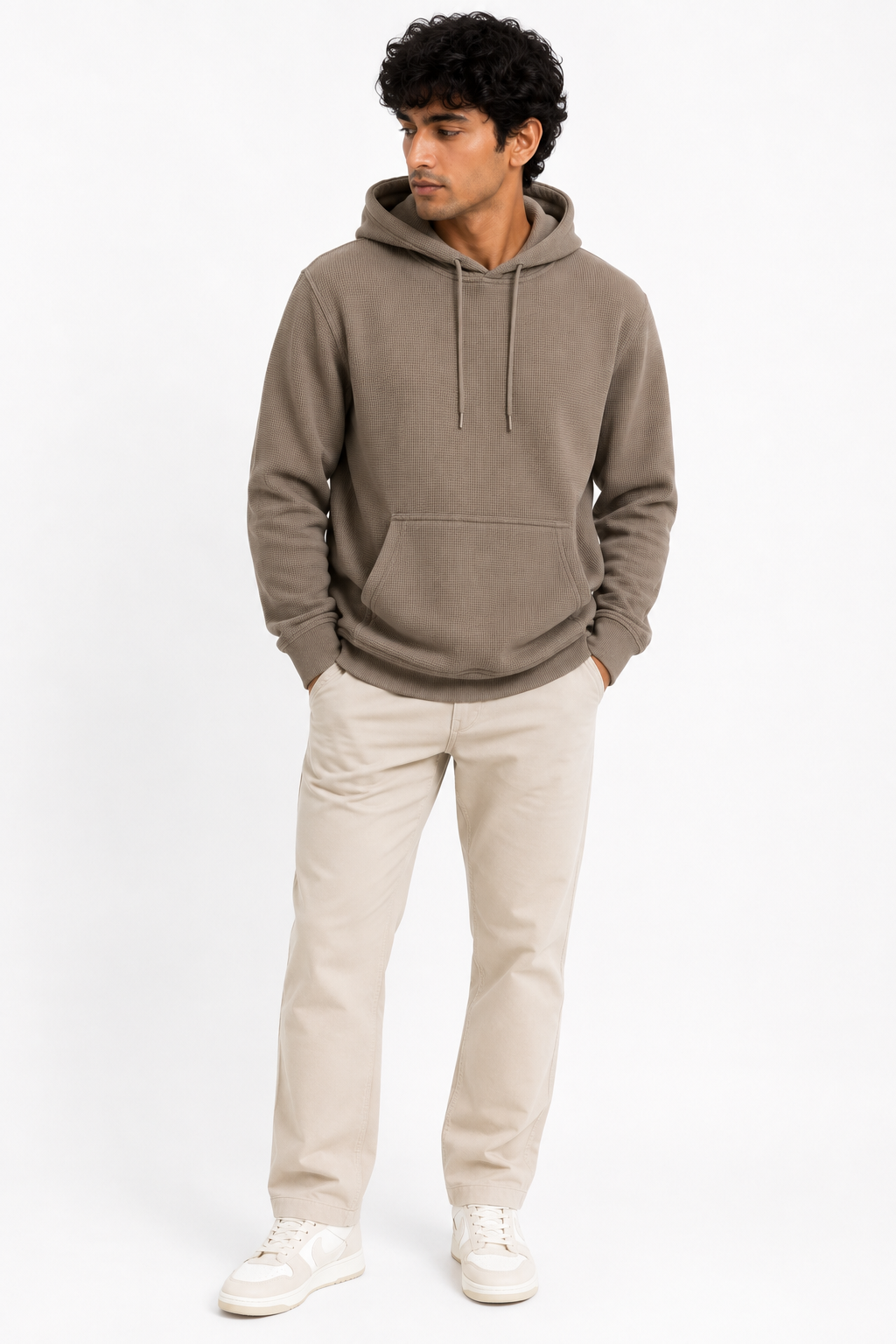 Men's Textured Pullover Hoodie with Kangaroo Pocket