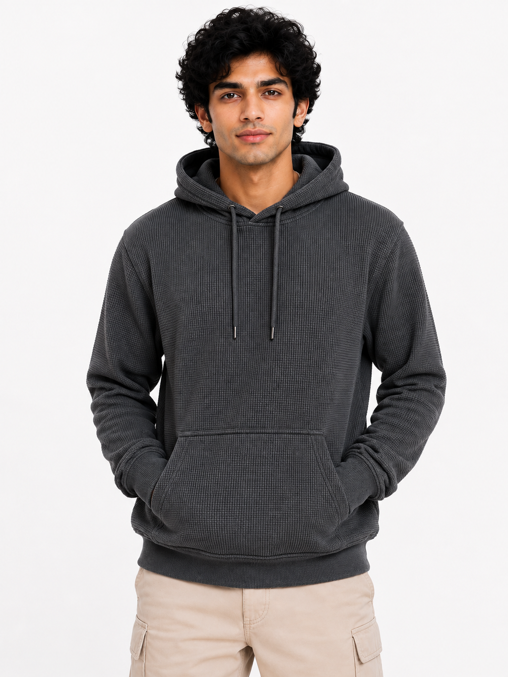 Men's Textured Pullover Hoodie with Kangaroo Pocket